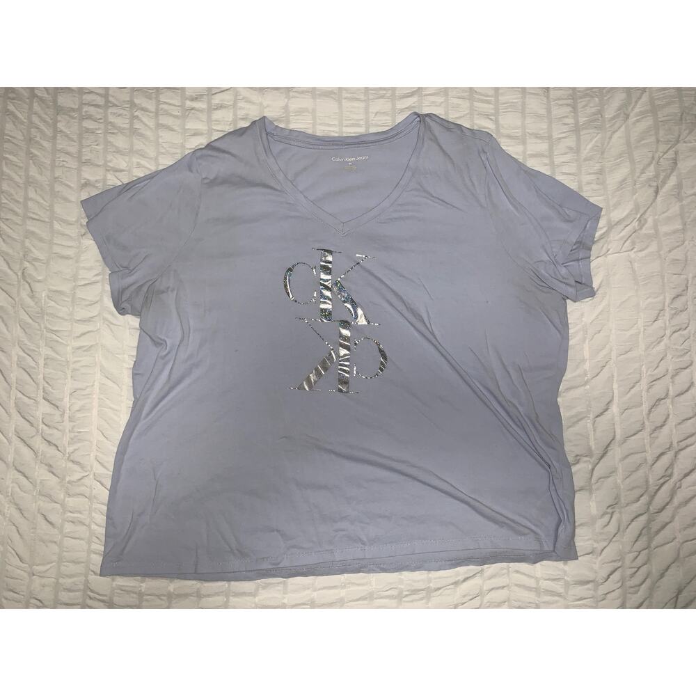 Calvin Klein V-Neck Logo Tee Lavender Blue Women’s 3X